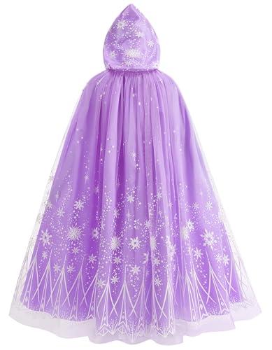 PURFEEL Girls Princess Cape Kids Snowflake Hooded Cloak Play Costume Halloween Party Outfit Purple 3-6Years
