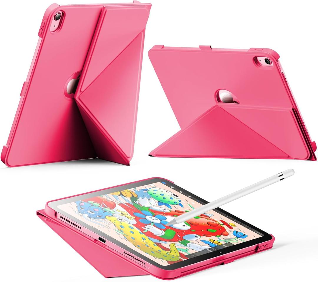 INFILAND Case for iPad (A16) 11th Generation 11 Inch 2025, iPad 10th Generation 10.9 Inch 2022 Slim Magnetic Origami Cover with Pencil Holder, Multi-Angle Stand, Auto Wake/Sleep (Watermelon Pink)