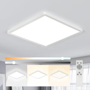 12 inch Dimmable LED Flush Mount Ceiling Light with Remote, 24W Full CCT Brightness Adjustable Square LED Ceiling Lamp, Slim Flat Panel Lighting Fixture for Bedroom, Living Room, Bathroom