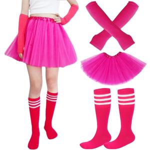 Women Hot Pink 5-Layer Tulle Tutu Skirt, Adult Tutu with Gloves Socks Set,Teens Halloween Pink Tutu (Pink), Size: Large