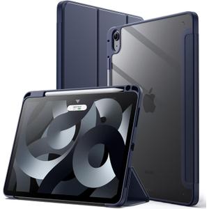 JETech Case ONLY for iPad Air 11-Inch M4/M3/M2 (2026/2025/2024), iPad Air 5/4 (2022/2020 5th/4th) with Pencil Holder, Clear Transparent Back Slim Stand Shockproof Tablet Cover (Deep Navy)