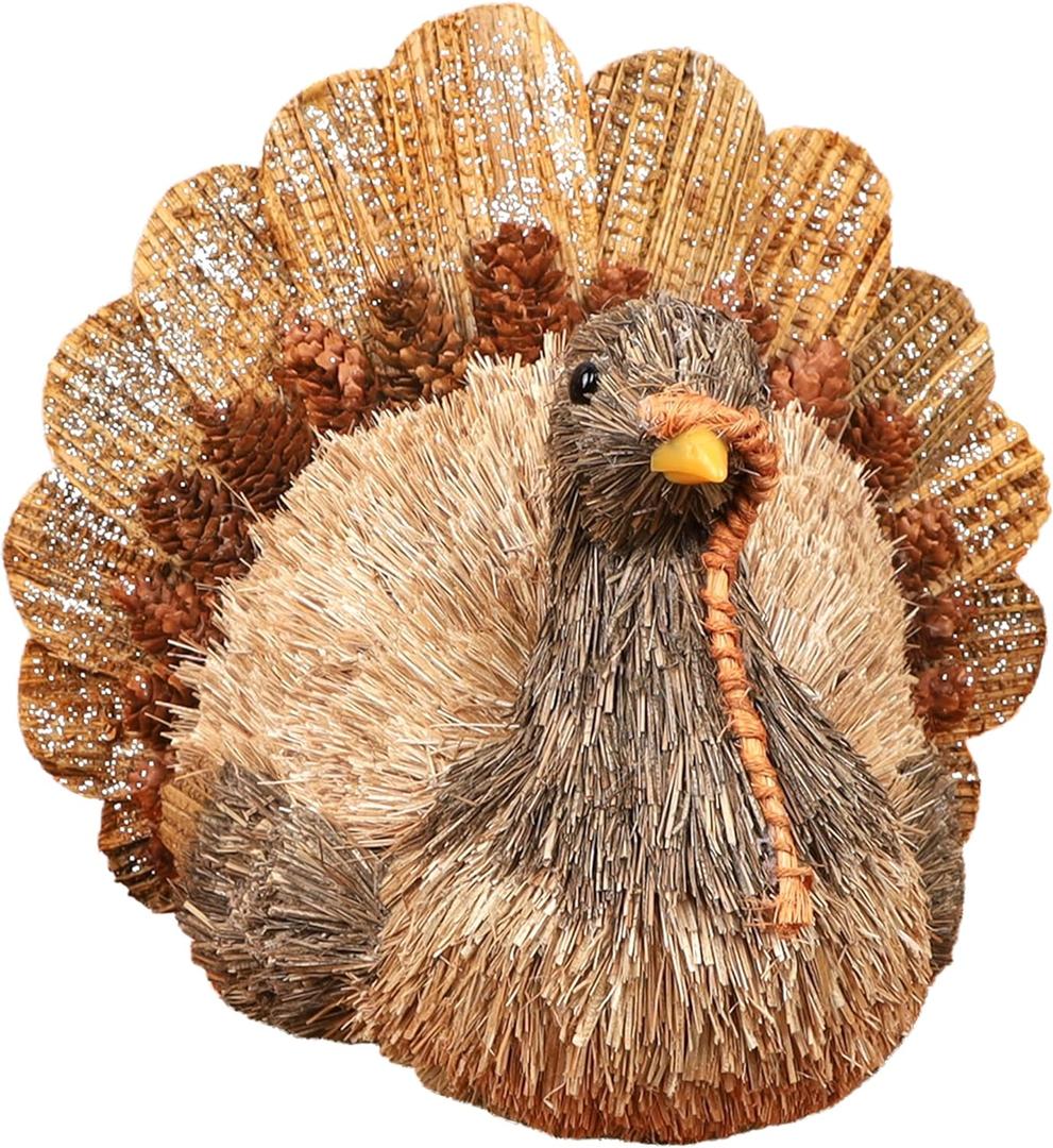 Winemana Thanksgiving Turkey Decorations Indoor, Sisal Figurines Home Centerpiece Decor, Handmade Large Turkey for Table, Office, Mantel - Fall Harvest Gifts