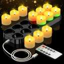 YiaMia Upgraded Rechargeable Tea Lights 12 Pack, Flameless Tea Light Candles with Charging Base and Remote & 24H Timer - Can Last 100+ Hours Battery Candles for Votive, Wedding, Halloween, Christmas