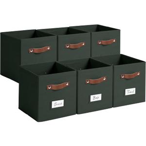 VZFXRD 13 Inch Cube Storage Bin 6 Pack Collapsible Fabric Basket with Handles and Labels, Cube Storage Organizer for Closet, Bedroom, Living Room, Black