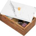 Vintage White Marble Dark Brown Wood Jewelry Box Desktop Keepsake Organizer Brass Lid Modern Storage Cabinet Wooden Countertop Caddy Rustic Vanity Dresser Home Bathroom Accessories Container