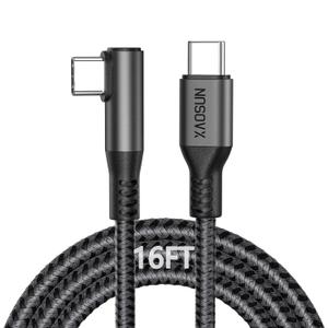 XAOSUN 240W USB C to USB C Cable - 16FT Right Angle C to C Cable Fast Charging, USBC to USBC Charger Cord Type C for iPhone 17 16 15 Pro Max Plus, MacBook, Samsung Galaxy S23 & More