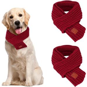 SlowTon Dog Knitted Scarf, 2 Pack Dog Warm Bandanas, Winter Holiday Decoration Scarf for Small Medium Large Dogs (Red,Red)