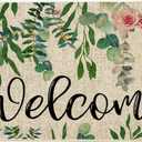 ORTIGIA Welcome Outdoor Doormat Indoor Patio Spring Eucalyptus Leaves Door Mats Non-Slip Durable Entrance Mat for Home Entrance, Outside Entry, Yard, Floor, Patio 17x36INCH