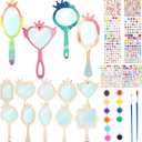 30 Pcs DIY Wooden Mirror Craft Decorate You Own Princess Wooden Hand Mirrors Princess Mirrors for Girls Crafts Paint Princess Party Decorations Birthday Gifts Parent-Child Games