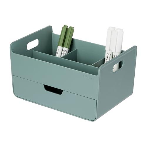 BLUE GINKGO Portable Desk Organizer – Compact 3 Compartment, Half-drawer Storage – Pen Holder, Stationery Desktop Organizer for Office, Makeup, Crafts (Made in Korea, Green)