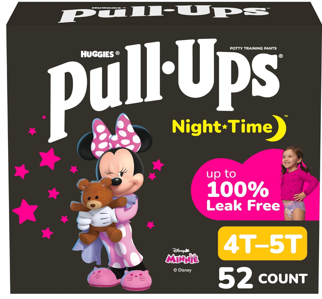 PullUps Girls' NightTime Potty Training Pants, Size 4T5T Overnight Training Underwear (3850 lbs), 52 Ct