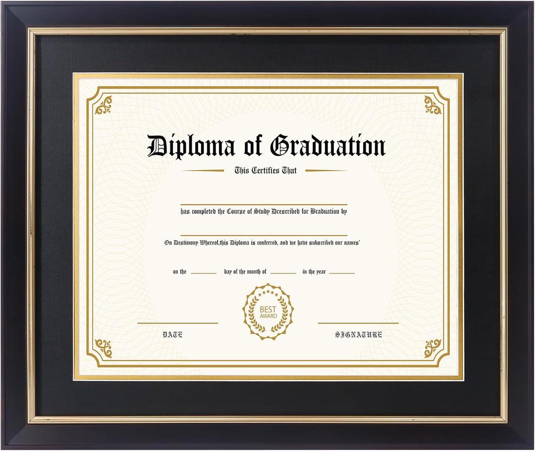 14x17 Diploma Frame with Black/Gold Mats for 11x14 Certificate, Black