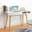 Artswish White Writing Desk Modern Desk Wooden Desk with Drawer, Small Office Desk Simple Computer Desk Makeup Table, White Oak