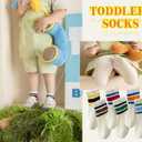 Toddler Grip Socks with Non-Slip, Unisex Baby Retro Stripe Seamless Crew Ankle Cotton Socks for Girls Boys 6 Pairs (3-5T)
