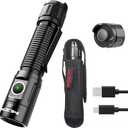 J81 Tactical Rechargeable Flashlight with Holster, 1300 Lumen Super Bright IP68 Waterproof Dual Button Flashlight for Tactical Games Outdoor