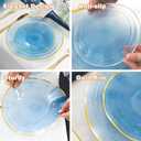 72Pcs Transparent Blue Plastic Plates, Crystal Design,10in