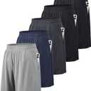 BALENNZ Athletic Shorts for Men with Pockets and Elastic Waistband Quick Dry Activewear (X-Large, 5 Pack Black, Black, Navy, Dark Grey, Light Grey)