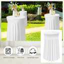 4 x Tegeme 4 Packs Round Spandex Cocktail Tablecloths with Skirt 32 x 43 Inch Cocktail Round Table Cover Spandex Stretch Square Tablecloth Skirt for Table Bar Wedding Party Banquet (White)