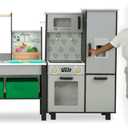 Delta Children Gourmet All-in-One Corner Play Kitchen - Toy Kitchen Playset with Safe & Heatless Stove with Lights, Oven, Sink, Fridge/Freezer with Ice Maker and 20 Accessories, Grey