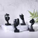 LCCCK Abstract Face Statues Set of 4  Black Thinker Style Face Sculptures for Shelf, Desk or Home Decor  Modern See No Evil Figurines  Minimalist Resin Art for Office or Gifts
