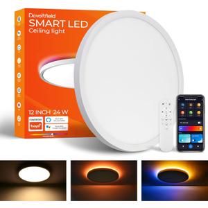2Pack Smart LED Ceiling Light Flush Mount,12inch RGB Ceiling Light Fixture with Remote Control,Dimmable 2700K-6500K,Night Light 2000K,Compatible with Alexa,Google,Tuya