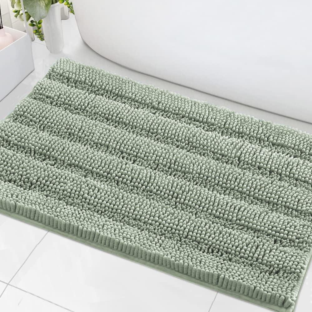 H.VERSAILTEX Bath Mats for Bathroom Non Slip Extra Thick Chenille Striped Bath Rug 24" x 36" Absorbent Non Skid Fluffy Soft Shaggy Rugs Washable Dry Fast Plush Mats for Indoor, Bath Room, Tub - Sage