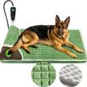 Large Heated Dog Bed 40x27x2 in,Equipped with MET/UL Dual Certified Heating Pad and Intelligent Controller,Thickened Memory Sponge+100% Plush Heated Pet Bed,Indoor Puppy Bed with Side Pillows (Green)