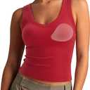 SUUKSESS Women Cotton Ribbed Summer Casual Tops Padded Loose Fit Tank Tops (Red, XS)