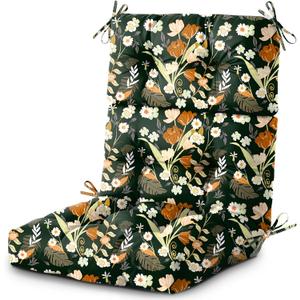 DANGHOOGY Outdoor/Indoor High Back Chair Cushion, Waterproof Outdoor Rocking Chair Cushion with Ties, Tufted Replacement Seat Cushions for Outdoor Furniture, Black Floral