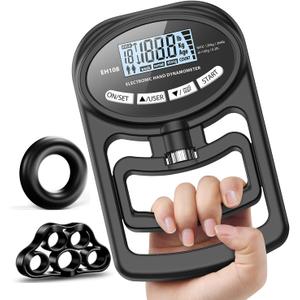 Hand Grip Strength Tester Trainer - Electronic Hand Dynamometer Forearm Grip Strengthener Exerciser Digital Training Gauge 265 Lbs 120 Kgs for Sport Home School Use (black)