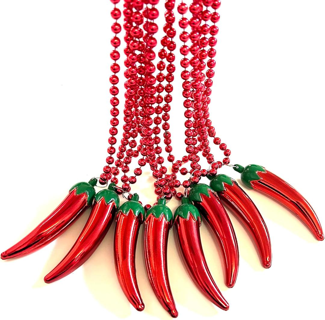 14 Pcs Chili Pepper Bead Mexico Fiesta Red Pepper Party Gift Beads Chili Themed Party Decorations Mardi Gras Beads Party Supplies