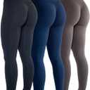 AUROLA Workout Leggings for Women Seamless Scrunch Tights Tummy Control Gym Fitness Girl Sport Active Yoga Pants (Large, Pack(black/Tuxedo Blue/Chestnut Brown))