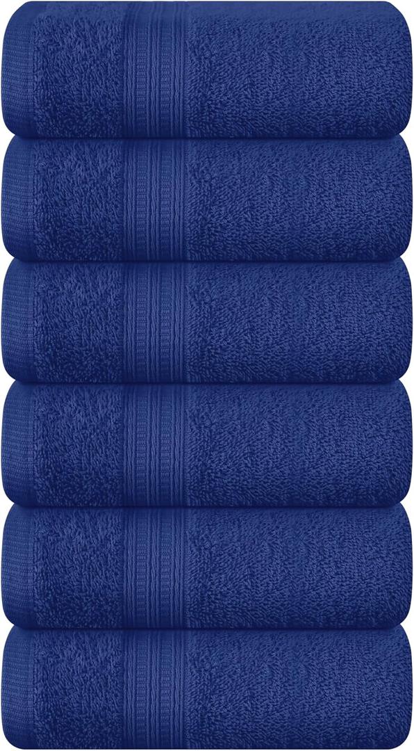BOUTIQUO Ultra Soft Cotton 6 -Piece Hand Towel Set 16x24 Inch, Ideal for use in Bathroom, Kitchen, Gym, Spa & General Cleaning, Compact & Lightweight Multi Purpose Hand Towels - Navy Blue