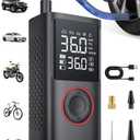 Powools Tire Inflator Portable Air Compressor, 150 PSI Cordless Bike Pump, Air Pump for Auto, Motorcycle, Bicycle, Balls with Pressure Gauge, LED Light & Car Accessories, Black, Standard Capacity