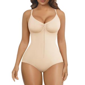 SHAPERX Women's Shapewear Bodysuit Tummy Control Seamless Zip-Up Body Shaper Waist Snatched Body Suit Size S/M