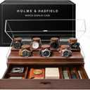 Premium 7 Slot Watch Box for Men - Large Wooden Watch Display Case with Hinged Cover, Leather Lining & Drawer - Watch Holder Organizer Stand - Handcrafted Luxury Valentine's Day Gift for Men 