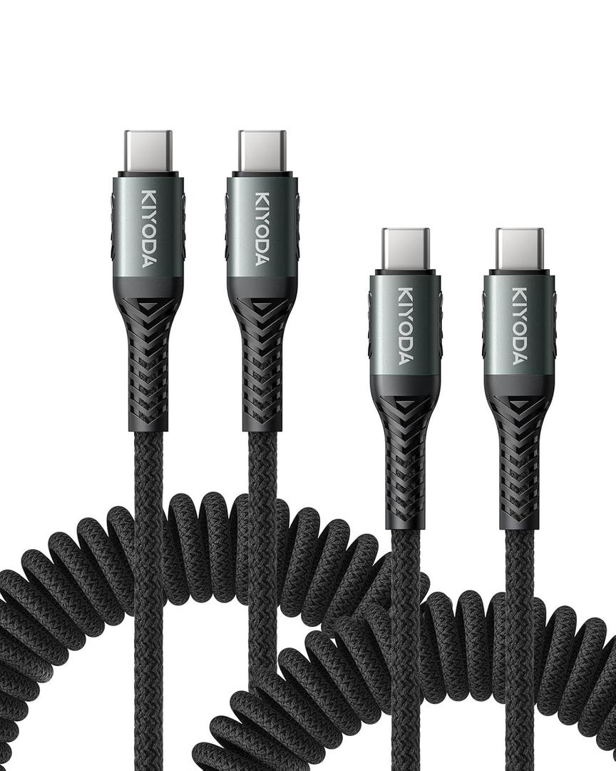 USB C to USB C Cable Coiled 3FT 2Pack, Braided Type C Charger for Car 66W Fast Charging Cord Compatible with iPhone 17 16 15, iPad, Samsung Galaxy, Google Pixel, Moto, LG, TCL Phones