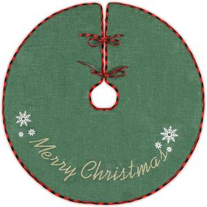 N&T NIETING Burlap Christmas Tree Skirt, 30 Inches Rustic Xmas Tree Skirt for Christmas Decorations, Merry Christmas Tree Ornaments, Holiday Home Decor(Green)