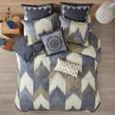 INK+IVY King Size Comforter Set, Cozy Cotton Comforter, All Season, Lightweight Comforter King Bed Set with 2 Matching Shams, Modern Cabin Lodge Ikat Chevron Design, Navy King/Cal King 3 Piece