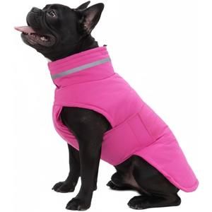 Mklhgty Waterproof Dog Coat for Small Dogs, Warm Dog Winter Jacket, Reflective Windproof Turtleneck Dog Cold Weather Coats with Adjustable Hook & Loop - Pink - S