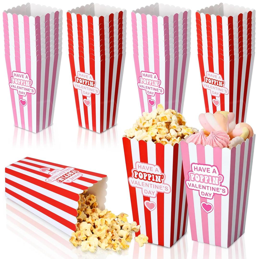 100 Pieces 16 Ounce Valentine's Day Popcorn Boxes Have a Poppin Valentine's Day Love Heart Candy Goodie Boxes Cardboard Popcorn Container for Classroom School Class Party Favor