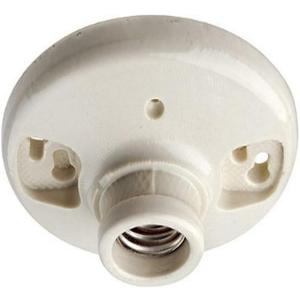 Leviton Lampholder, Incandescent, Medium Base, One Piece, Keyless, Glazed Porcelain, Outlet Box Mount, Single Circuit, 4 Quick Wire Push In with Case Lip, Top Wired, 9883