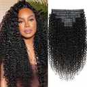 Seamless Kinky Curly Clip in Hair Extensions Real Human hair For Women Brazilian Virgin 3c 4a Curly Clip ins Human Hair Extensions (20inch,#1B)