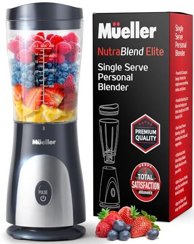 Mueller Personal Blender for Shakes and Smoothies with 15 Oz Travel Cup and Lid, Juices, Baby Food, Heavy-Duty Portable Blender & Food Processor, Black, Set of 5