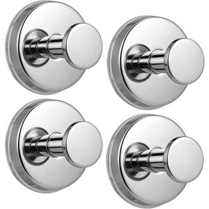Suction Cup Hooks for Shower No-Drill Bathroom Hooks for Towels, Robes, Loofah Mountable on Bathroom Walls, Kitchen, Glass, Mirrors, Tile and Smooth,Non-Porous Surfaces (4, Chrome Polished)