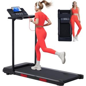 Walking Pad with Incline and Handle Bar, Compact Portable Walking Pad Treadmills for Home/Apartment with Handles,3.0HP Small Electric Treadmill with Incline for Small Space, 0.6-7.6MPH, 350LBS (Black 1)