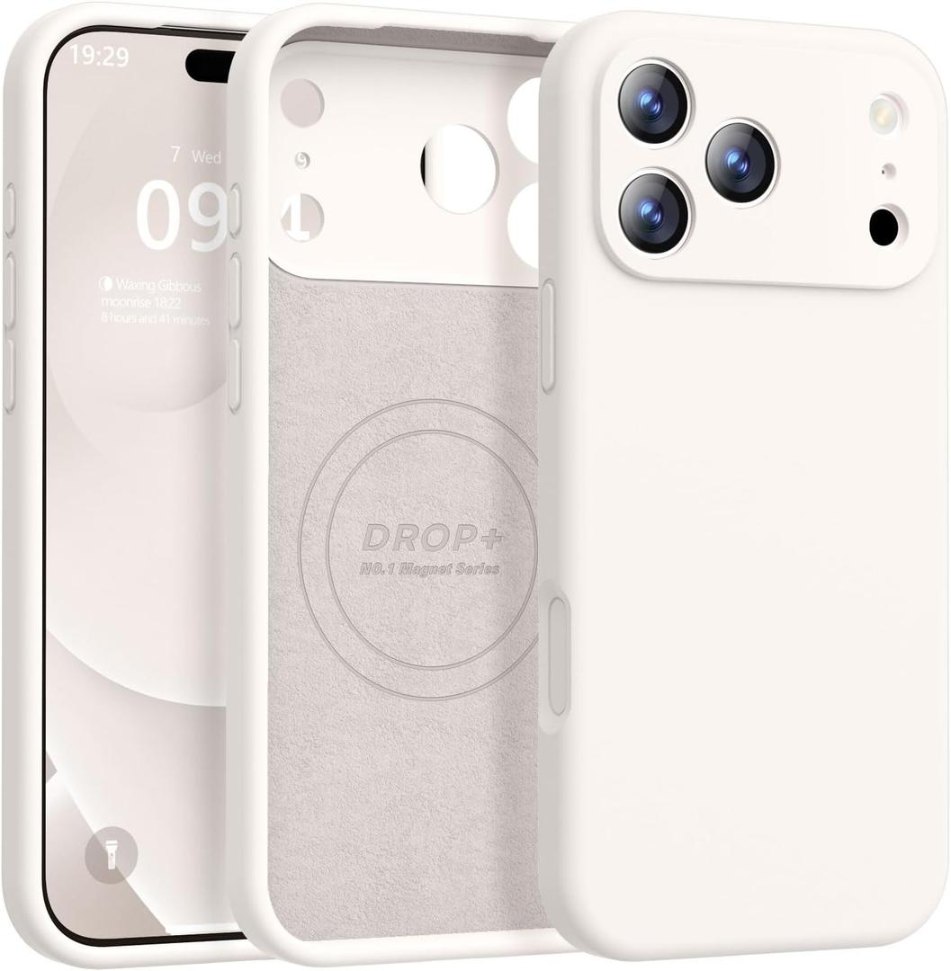 Magnetic for iPhone 17 Pro Case [Compatible with Magsafe] [Premium Silicone Satin-Smooth Touch] Slim Shockproof Anti-Scratch Microfiber Lining Case, 6.3 inch, Stone