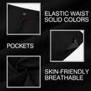 Mens Cotton Linen Shorts Casual Waist Elastic Button Golf Beach Shorts with Pockets (32, Black)