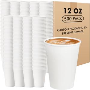 RACETOP Paper Coffee Cups 12 oz 500 pack, Paper Cups Disposable, Hot Coffee Cups, Ideal for Coffee, Beverages (12oz 500 pack white) RACETOP Paper Coffee Cups 12 oz 500 pack, Paper Cups Disposable, Hot Coffee Cups, Ideal for Coffee, Beverages (12oz 500 pack white)