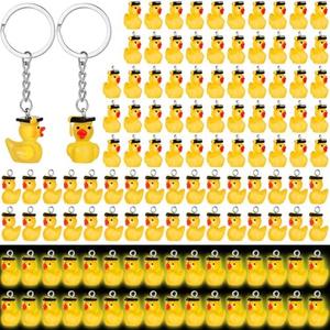 Ecation 26 Pcs Graduation Luminous Mini Duck Keychains 2025 Graduate Resin Duck Gifts Glow in the Dark Keychains 3D Yellow Tiny Key Chains Bulk Small Animal Pendant Accessories for Graduation Party